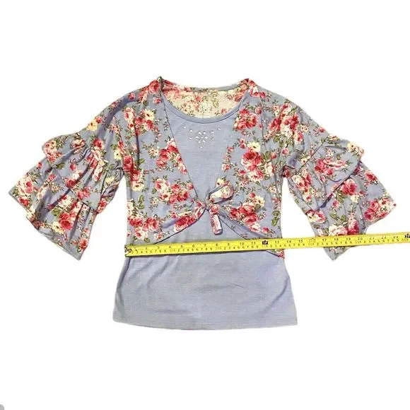 Star Ride Floral Top Girl’s 10 12 Purple Pink Flowers Boho Gypsy Hippie Roses - Picture 5 of 8